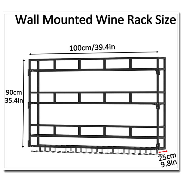 Saloon Rack Dimention Wrought Studio Black Wall Mounted Wine Rack With LED Light - Floating ...