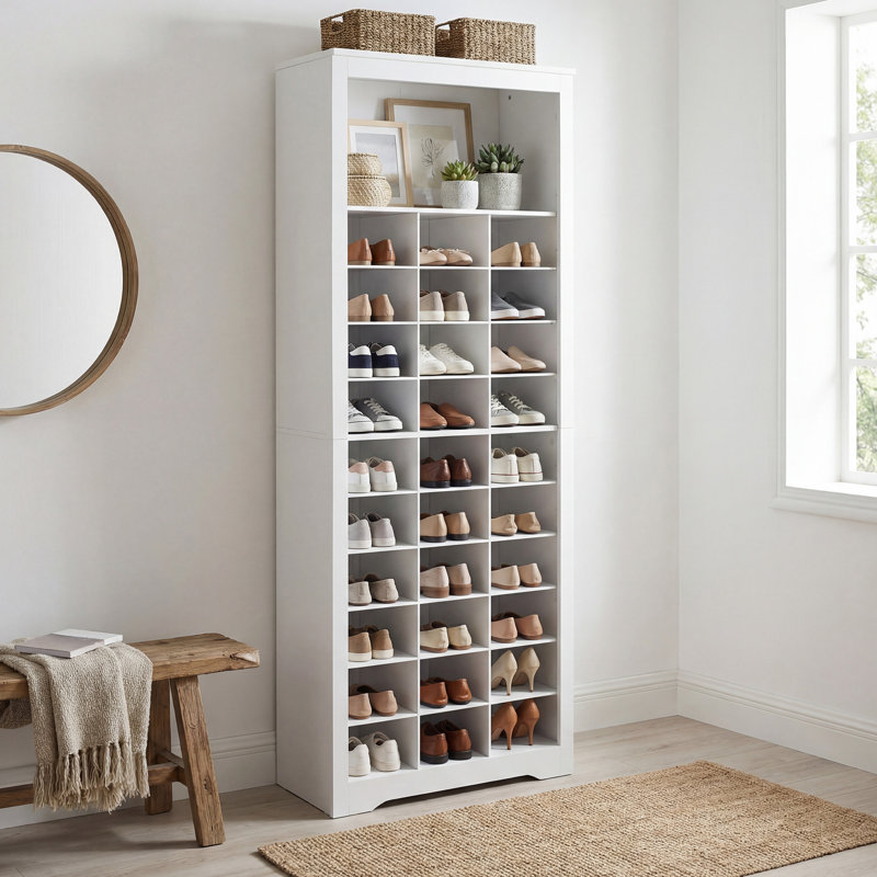30 Pairs Shoe Storage Cabinet with 31 Open Cubbie, Adjustable Shelves, 10 Tier Shoe Rack Organizer, White