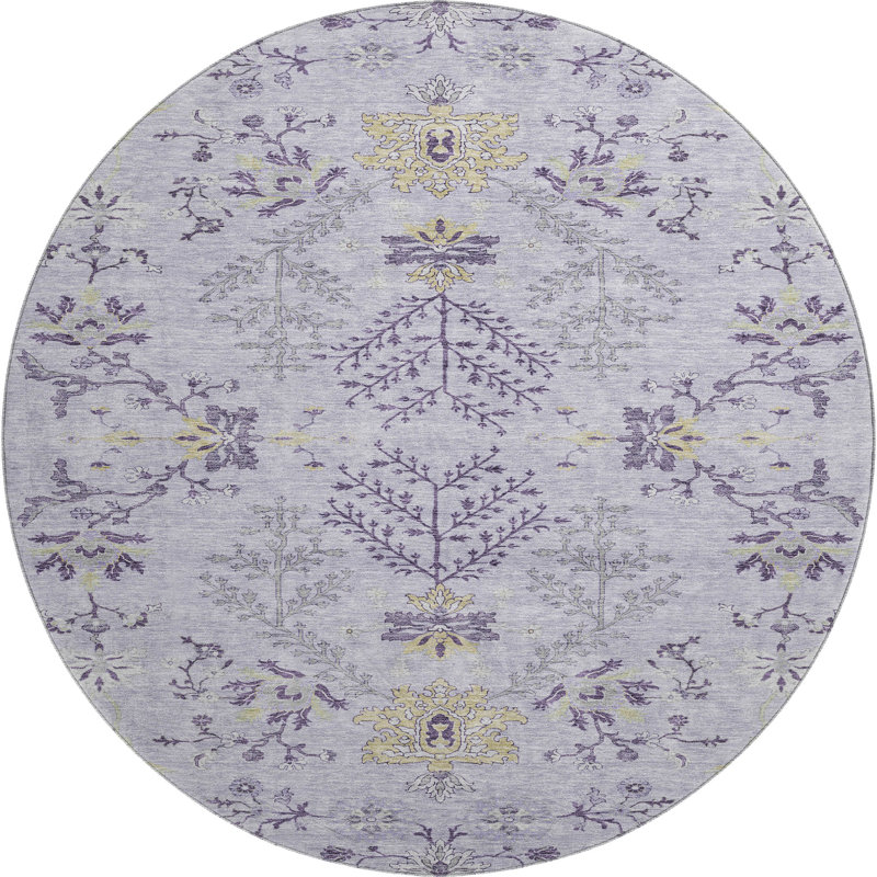 Premium Machine Washable Gurubaksh AMF1156 Floral Rug, Round 8'