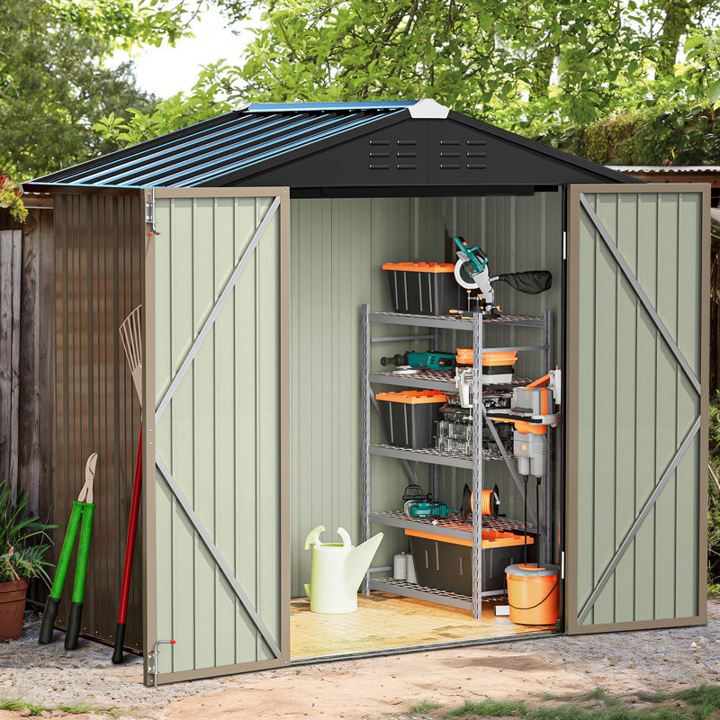 Outdoor 6 ft. W x 4 ft. D Metal Storage Shed, Brown/Black