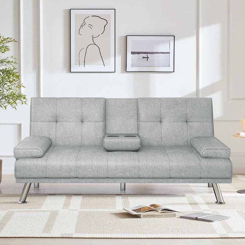 Futon Sofa Bed Convertible Sleeper Sofa Couch Love Seat with Adjustable Backrest Folding Futon for Living Room, Light Gray