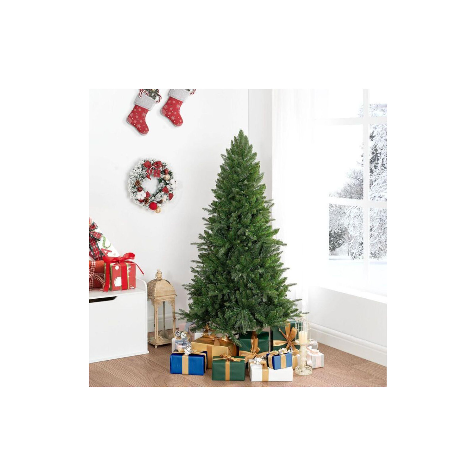 Traditional Prelit Artificial Christmas Tree with Durable Metal Stand Realistic 36 Wide Fir Tree, 4.5' 