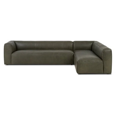 Piazza Genuine Leather Corner Sectional Sofa In Olivine Green