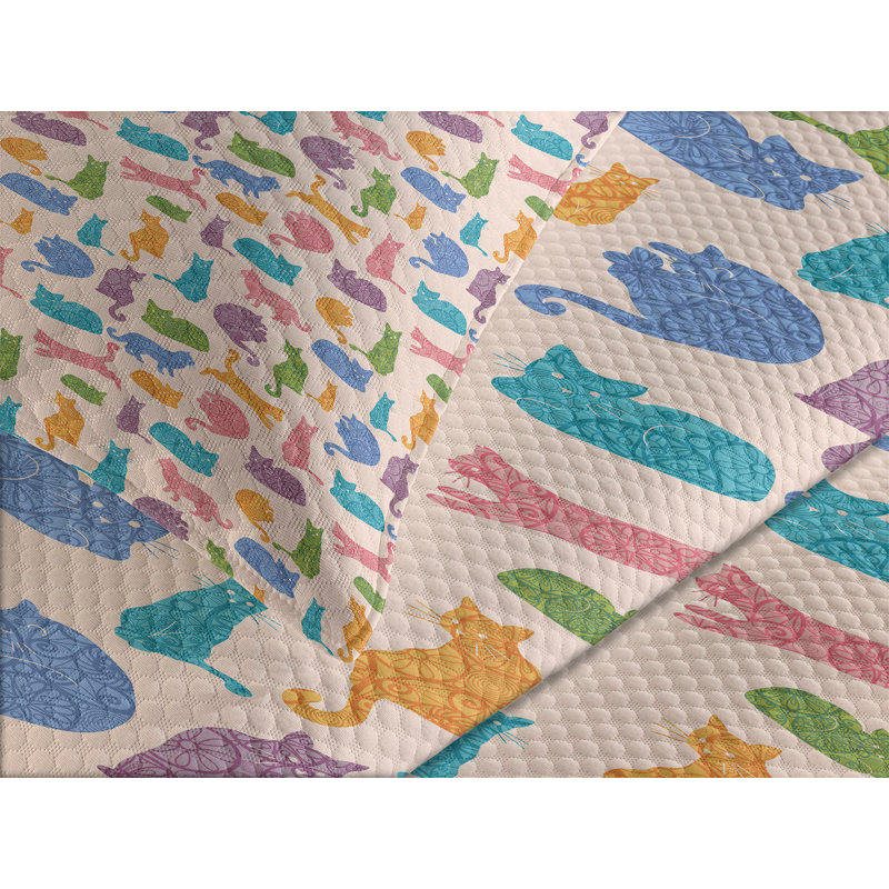 Ambensonne Cat Bedspread Multicolor, Queen Coverlet/Bedspread + 2 Pillow Shams