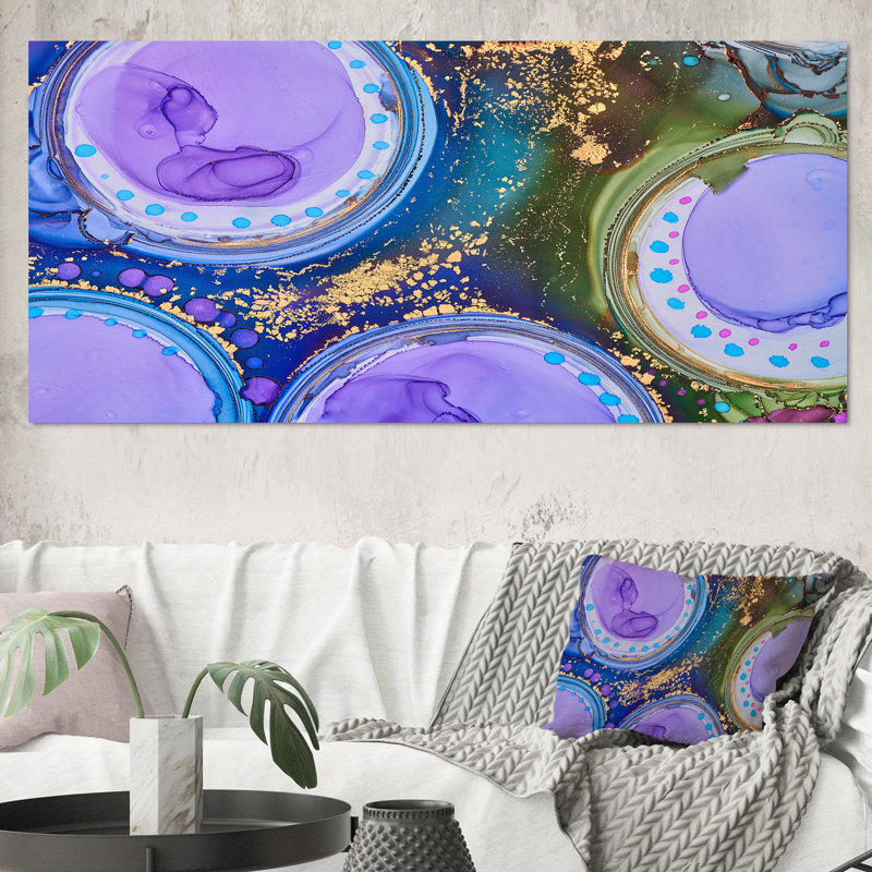 «Mauve et or», reproduction d'art sur toile, H 28 po x l 60 po, Toile tendue
