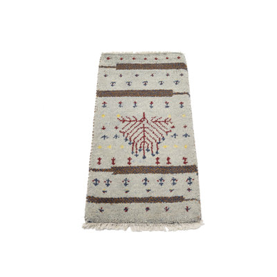 Small Pictorial Greige Tribal 1'4X2'7 Handmade Indo-Gabbeh Oriental Rug
