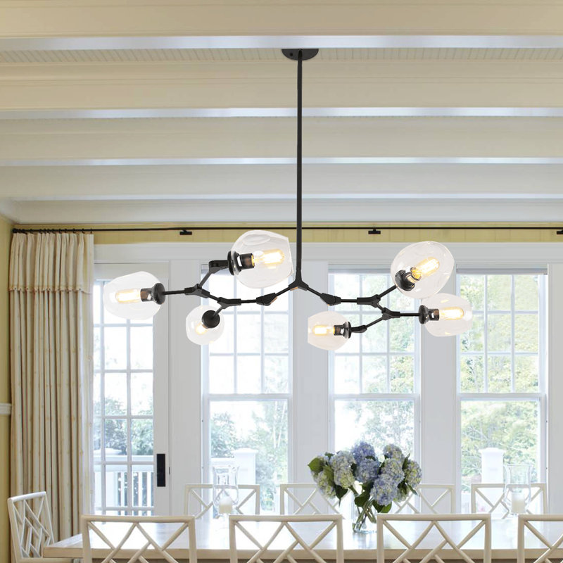 Pendent 6 - Light Dimmable Sputnik Modern Linear Chandelier, Black, Transparent