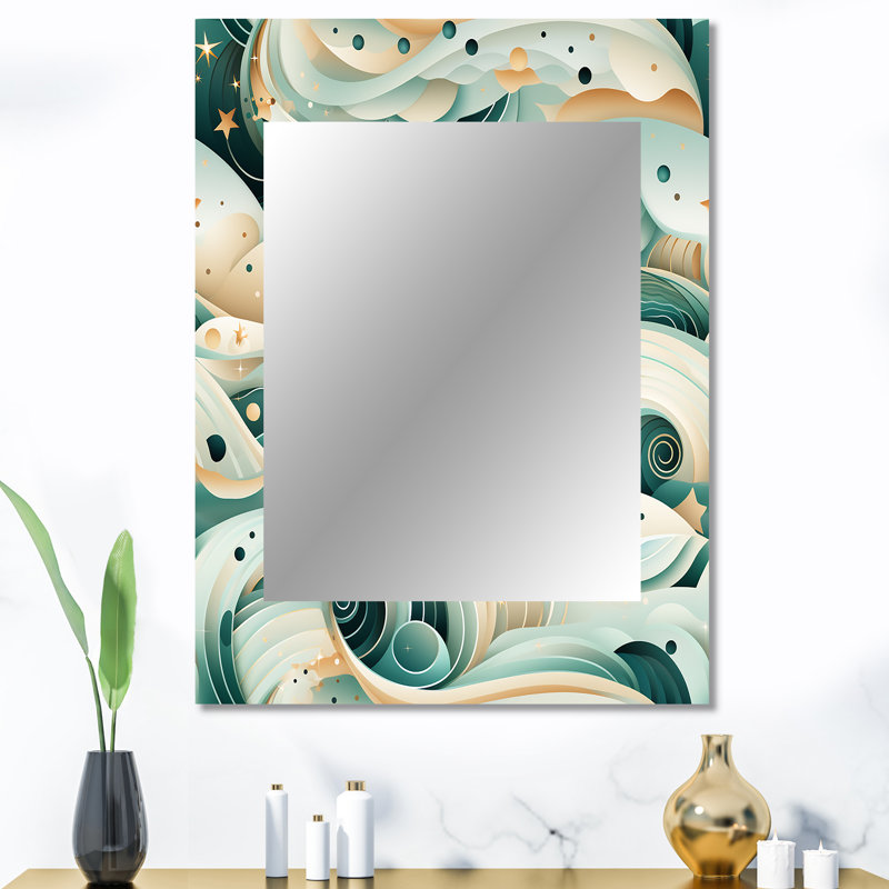 Motif côtier de charme côtier côtier - miroir mural côtier, miroir décoratif vert, impression d'art en métal, 40 po x 30 po