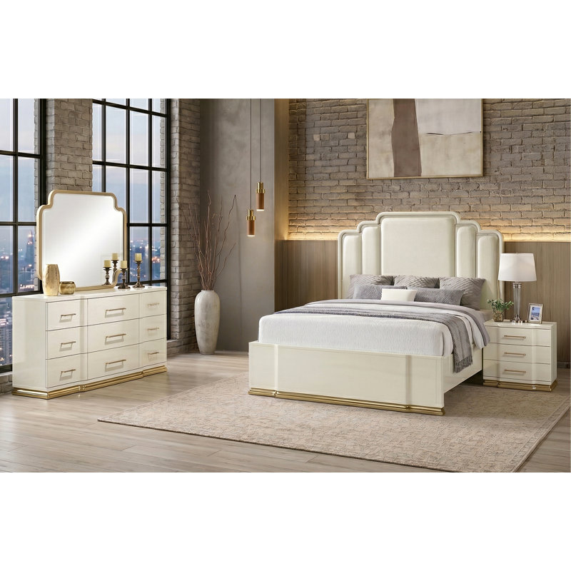 Ensemble de chambre à coucher 3 pièces avec très grand lit aréna beige, Trois pièces : Lit, table de chevet et commode, King