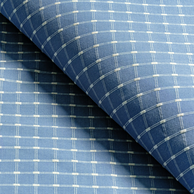 Normant Checks and Stripes II Lison 100% Cotton Fabric, Sky