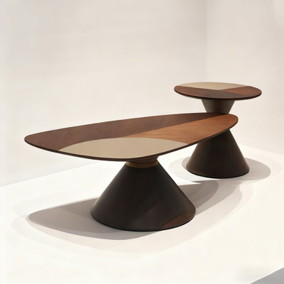 Retro Walnut Manufactured Wood Round Coffee Table Sets