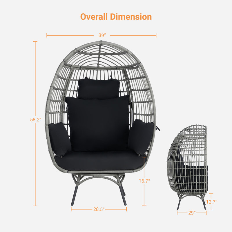 Fauteuil œuf de jardin pivotant en osier, Gris, Noir
