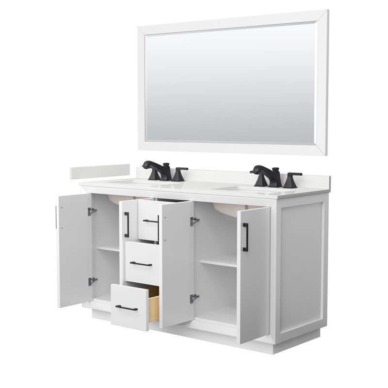 Strada 60 in. Double Vanity, WDX13387, White, Brushed Nickel