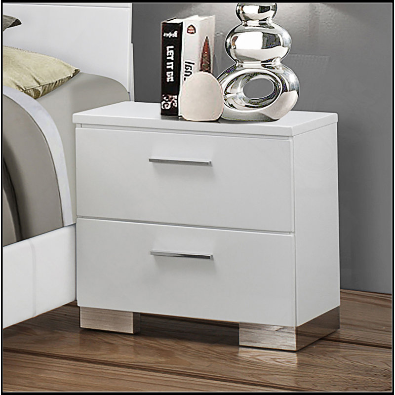 2-Drawer Nightstand In White High Gloss Finish