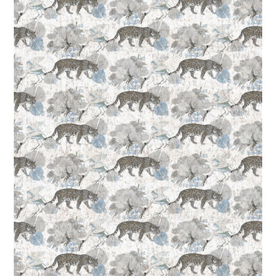 Leopard Walk Toile Metallic Wallpaper Roll
