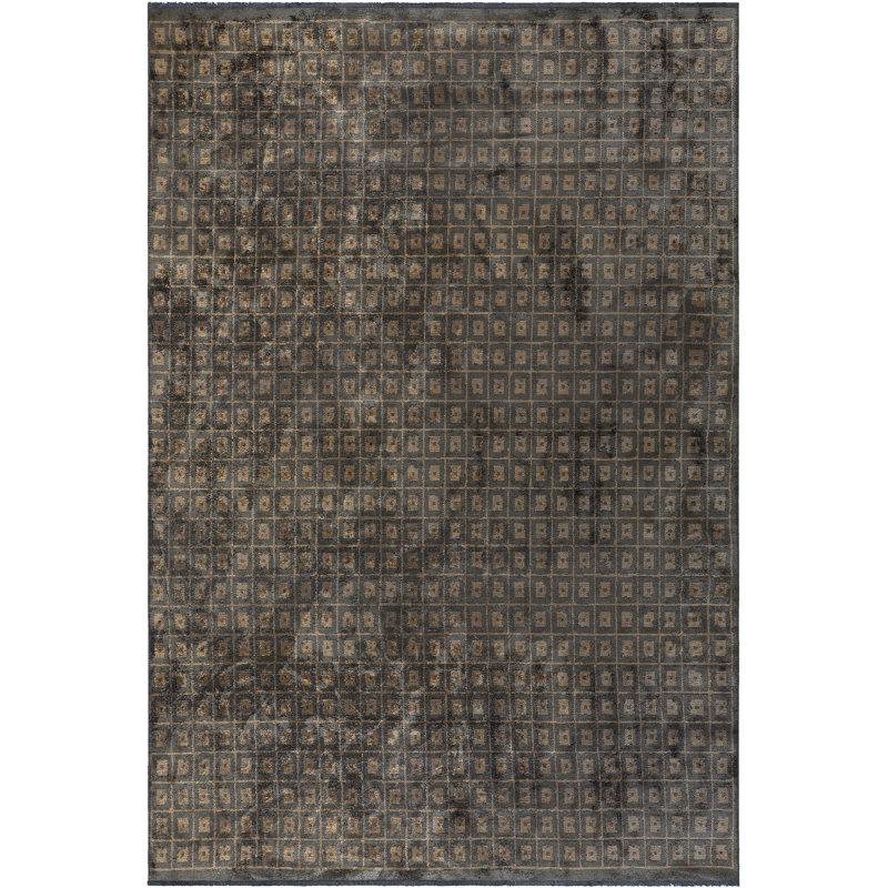 Rapture Gray/Brown Checkered Luxury Area Rug, Rectangle 7'10" x 11'2"