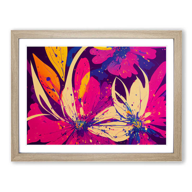 Breathtaking Flower Splash Abstract - Single Picture Frame Painting, 46cm H x 64cm W x 2cm D, Oak Framed
