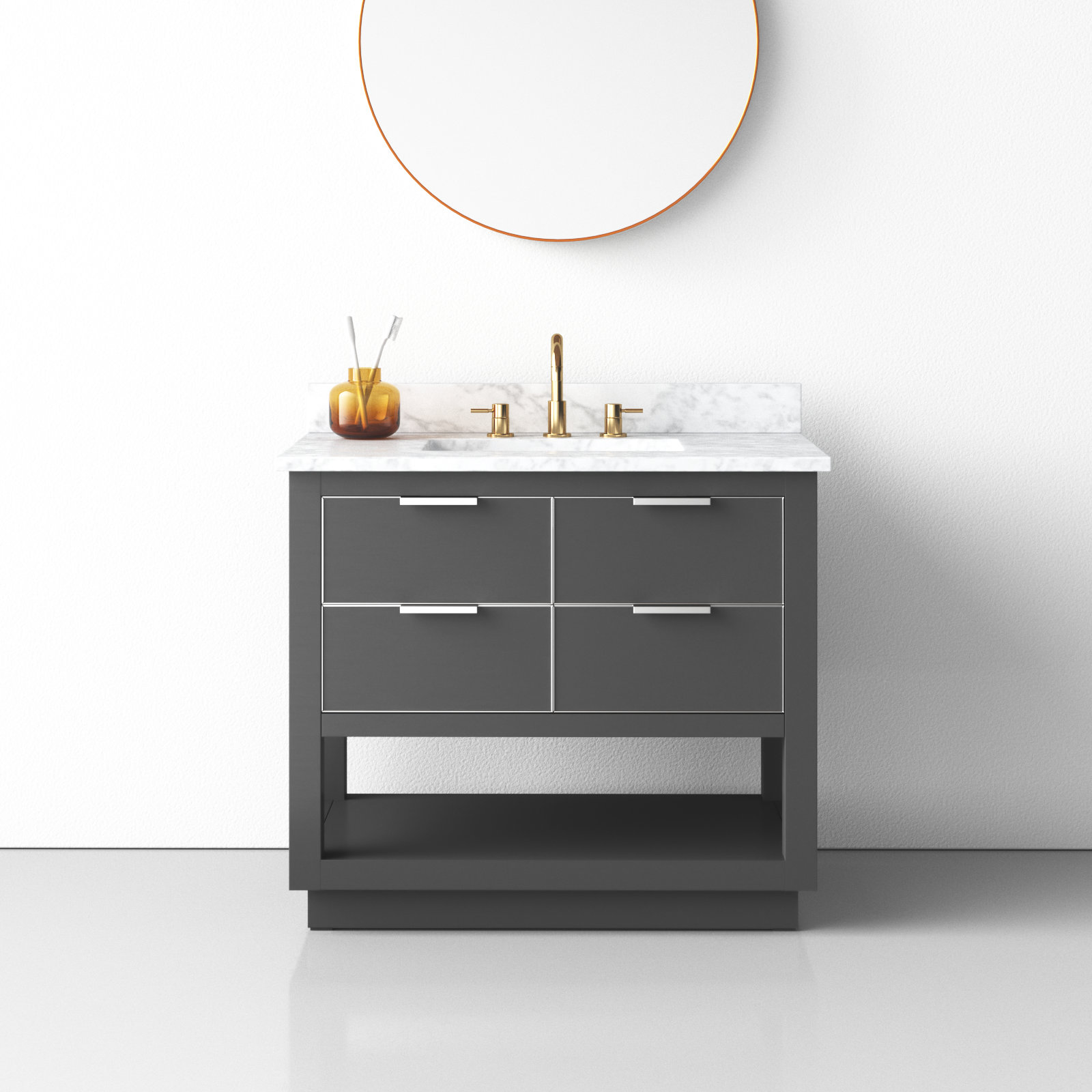 Allie Single Bathroom Vanity, White Quartz/Silver, Twilight Gray, 42"W