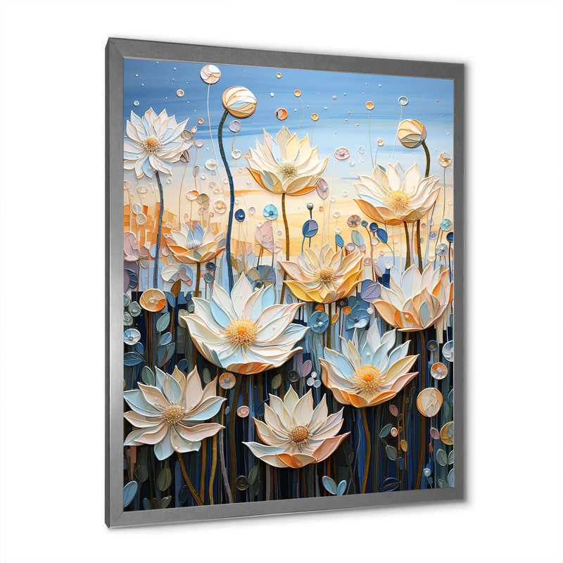 Pétales du lotus sacré IV sur toile, Cadre photo argenté, H 40 po x l 30 po x P 1,5 po
