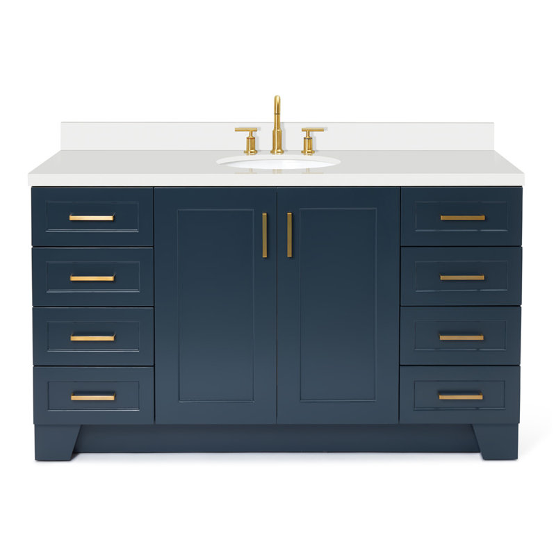 61 IN.  Single Bathroom Vanity, Oval, Midnight Blue, White Quartz
