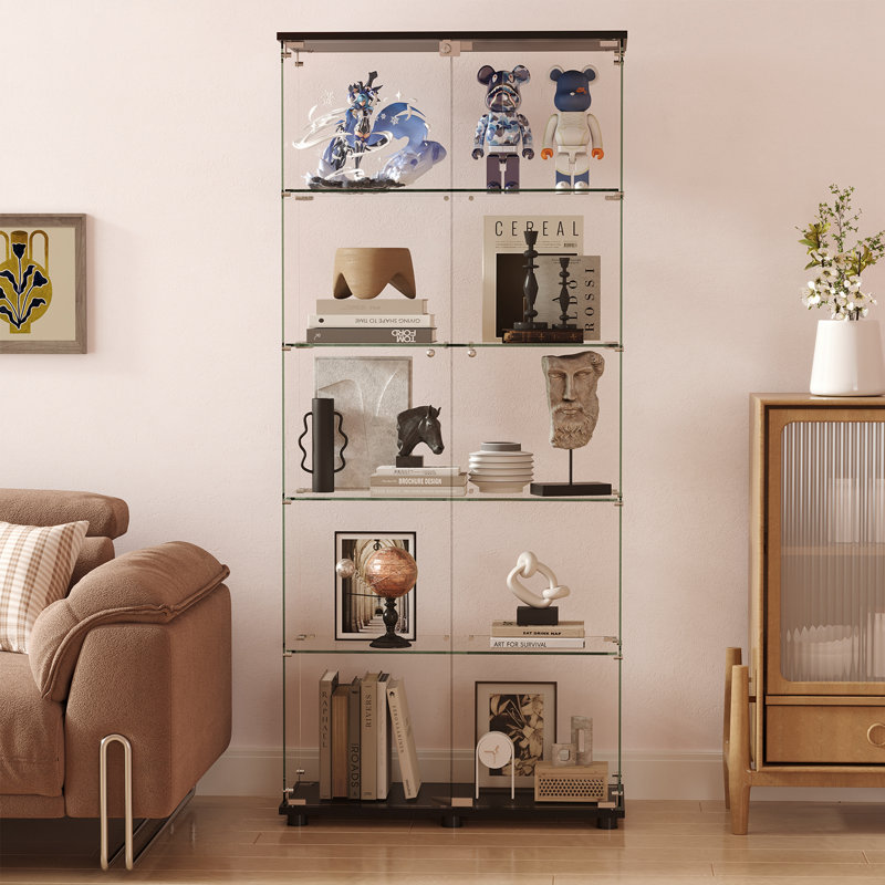 Vitrine en verre avec portes doubles à 5 tablettes et serrure