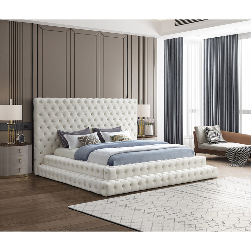 Dymphia Revel Velvet Bed, King, Cream Velvet