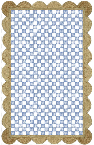 Blue Check With Jute Scallops Rug, Rectangle 5' x 7'10.5"
