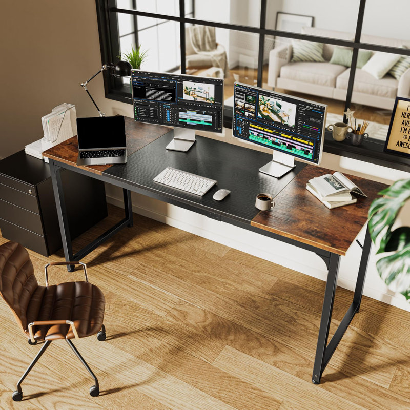 Computer Desk, 63 Inch Office Desk, Gaming Desk With Storage, Writing Desk Work Desk For Home Office, Study, Modern Simple Desk, Large Legroom, Metal Frame, Rustic Brown And Black