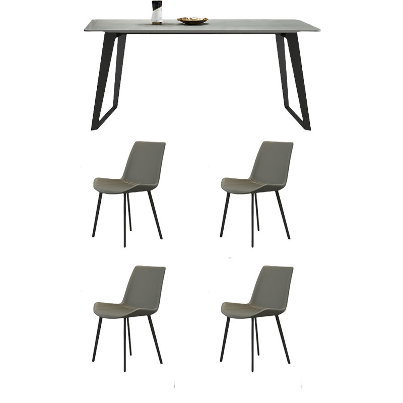 Carbon steel rock plate dining table and chair set, 29.52"H x 62.99"L x 31.49"W