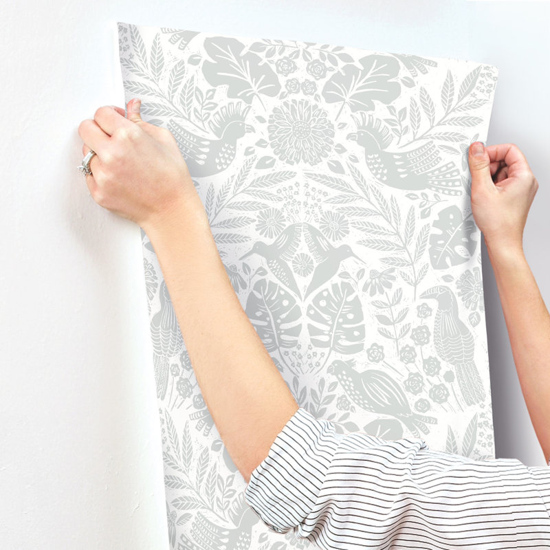 Nestle Floral Wallpaper Roll, Light Gray