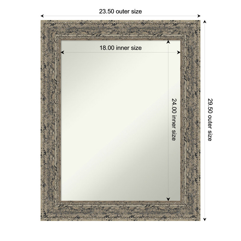 Miroir mural de salle de bain Attic, 29,5 po x 23,5 po, Argent argent