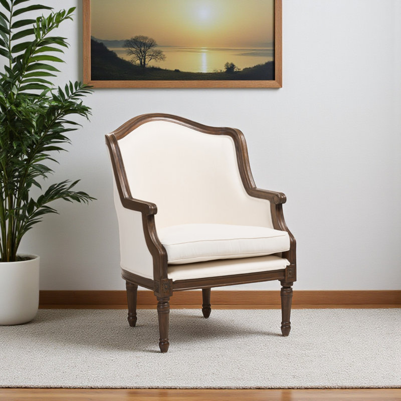 Fauteuil de 27,75 po Atanasio, Mélange de lin blanc, Marron foncé
