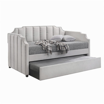 Dove Grey Tufted Back Twin Daybed with Trundle