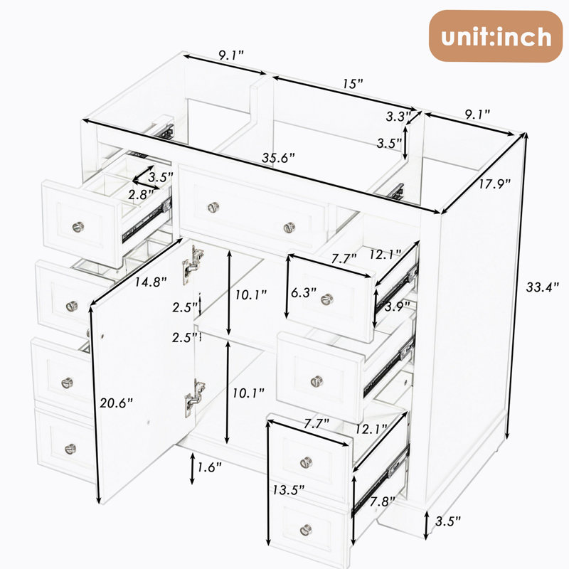 Base de meuble-lavabo simple 35,60 po seulement, Gris