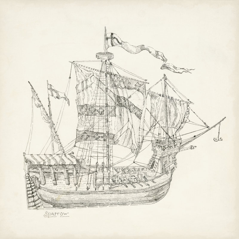Antique Ship Sketch VIII by Richard Foust - Wrapped Canvas Print, 91cm H x 91cm W