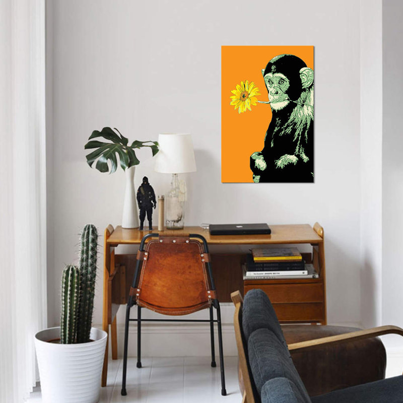 « fleur singe », impression sur toile, H 18 po x l 12 po x P 1,5 po, Toile tendue, Pas de tapis