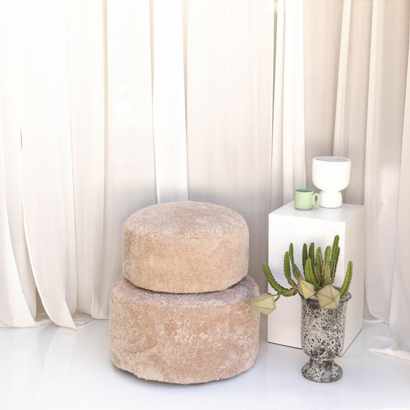 Shorn Curly Sheepskin Ottoman Small, Nappa