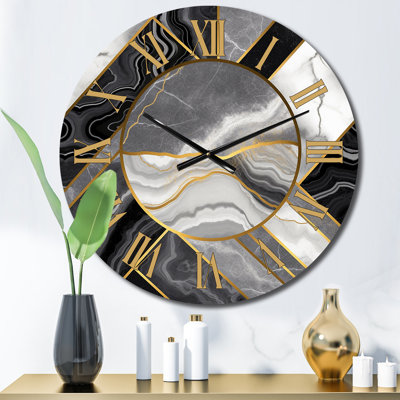 Marble Granite Agate With Touches Of Gold V Wall Clock