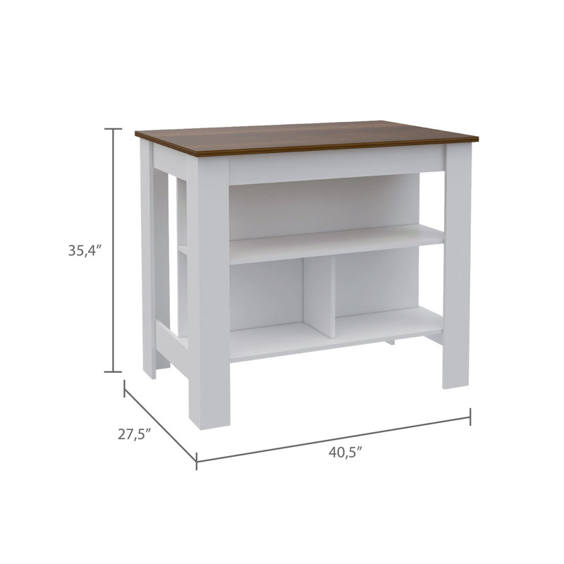 3-Shelf Kitchen Island White And Walnut