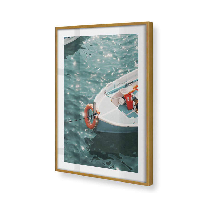 Imprimé nautique d'élégance, dans un cadre en érable brut, Cadre simple en or poli, H 17,25 po x l 13,25 po x P 1,25 po