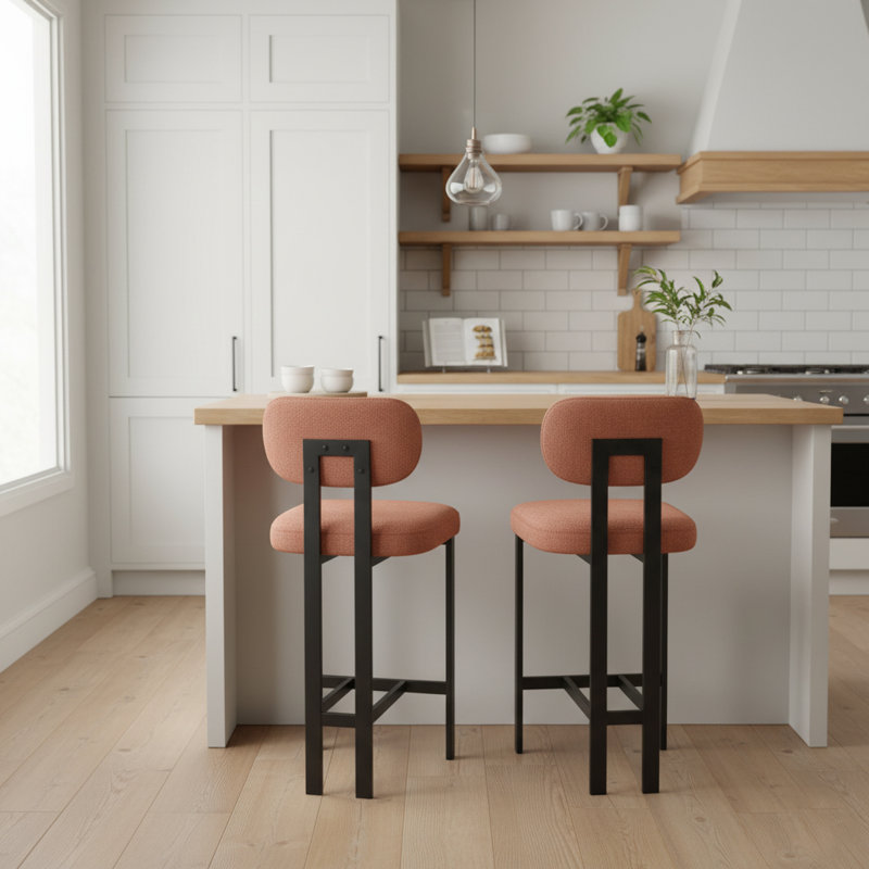 Ensemble de 2 tabourets de bar modernes, chaises de comptoir rembourrées avec structure en métal noir, Orange