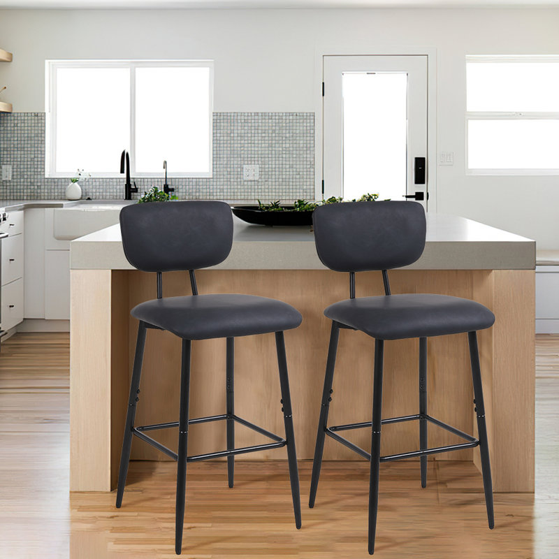 Upholstered Counter Stool with Metal Frame, Black