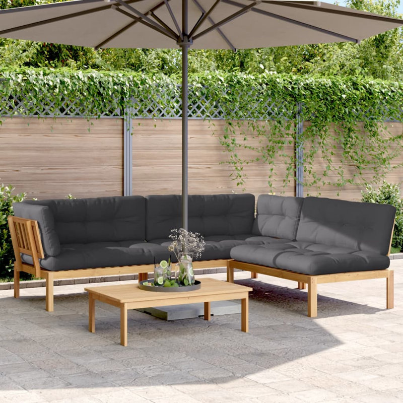  Ensemble de canapé palette modulaire moyen en bois d'acacia massif anthracite