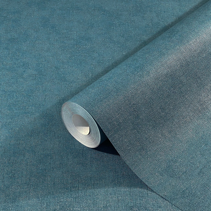 Flora Collection Shimmery Plain Wallpaper Roll, Blue