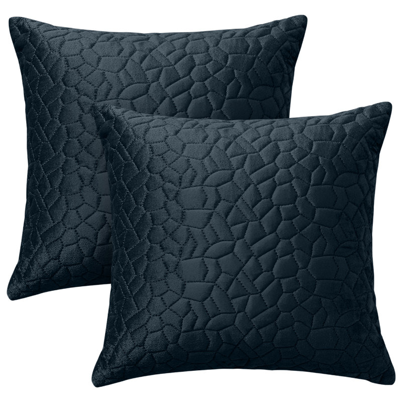 Aspire Homeware Geometric Square Velvet Cushion Covers, Navy, Pack of 2