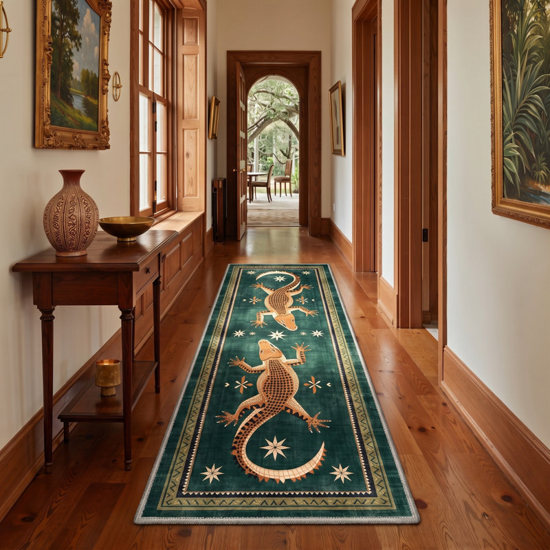 Tapis de couloir bleu sarcelle / orange lavable à la machine avec envers antidérapant, Tapis de couloir 2 pi 6 po x 8 pi