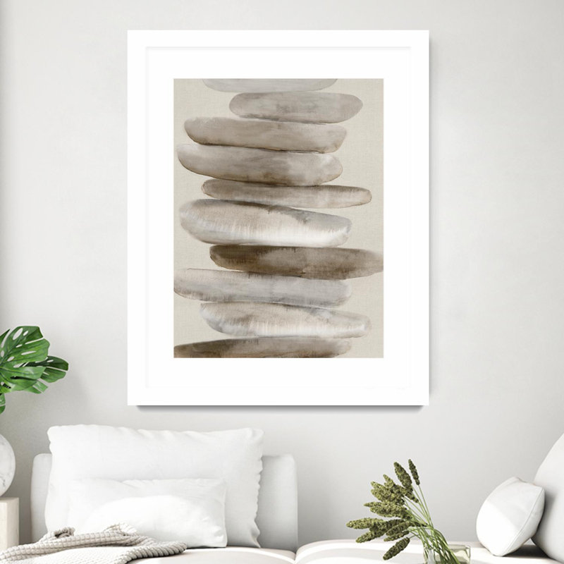 Stacked Rocks Ii '' mat et encadré, L 24 po x H 32 po, Blanc