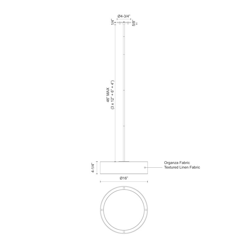 1 - Light LED Single Pendant, White, 50.38" H x 16" H x 16" D