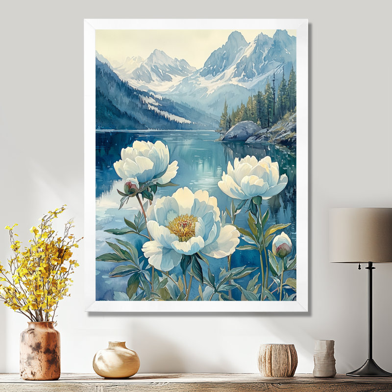 Carnahagh - Floral Wall Art, H 40 po x l 30 po, Reproduction encadrée d'une seule photo, Blanc