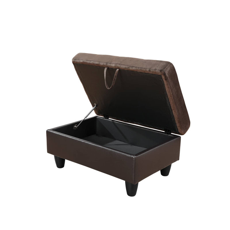Dark Brown Flannel And Pvc (1pcs O)  Storage Ottoman